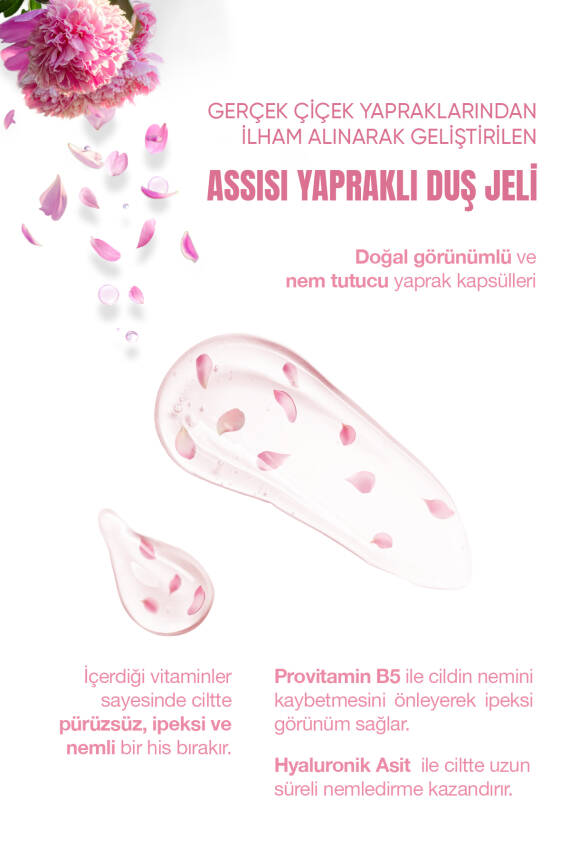 Assisi Peony Bouquet Hyaluronic Acid & Provitamin B5 Nemlendirici Yapraklı Duş Jeli 500 ml - 2