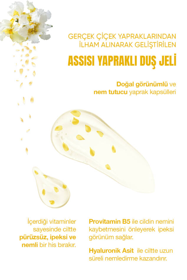 Assisi White Iris Hyaluronic Acid & Provitamin B5 Nemlendirici Yapraklı Duş Jeli 500 ml - 2