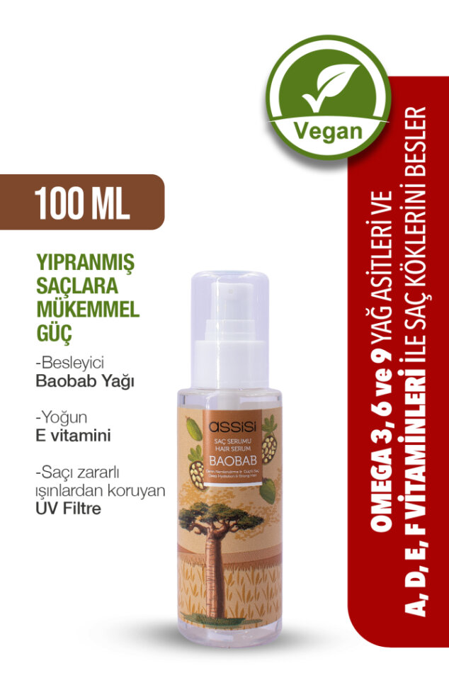 Saç Serumu Baobab 100 ml - E Vitamini, UV Koruma, Besleyici, Vegan, Nemlendirici, Parlaklık - 1